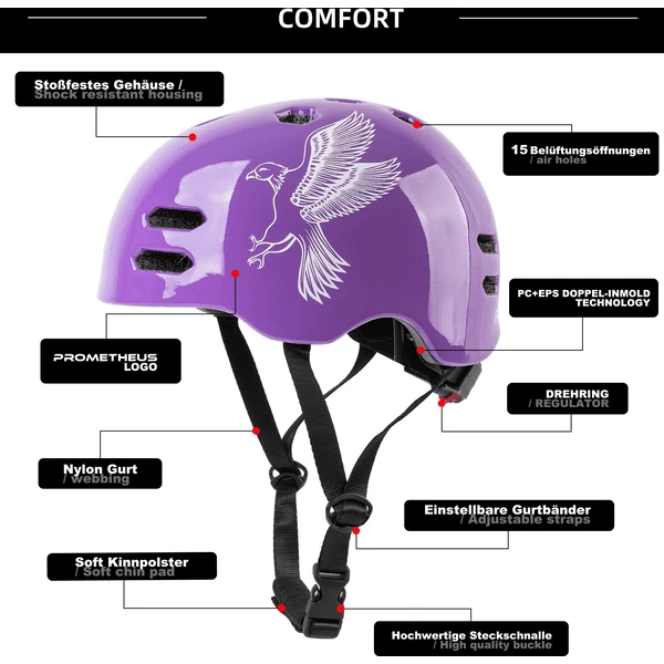 PROMETHEUS BICYCLES ® Fietshelm Maat S 52-55 Cm Paars 4 PROMETHEUS BICYCLES ® Fietshelm Maat S 52-55 Cm Paars - Afbeelding 2